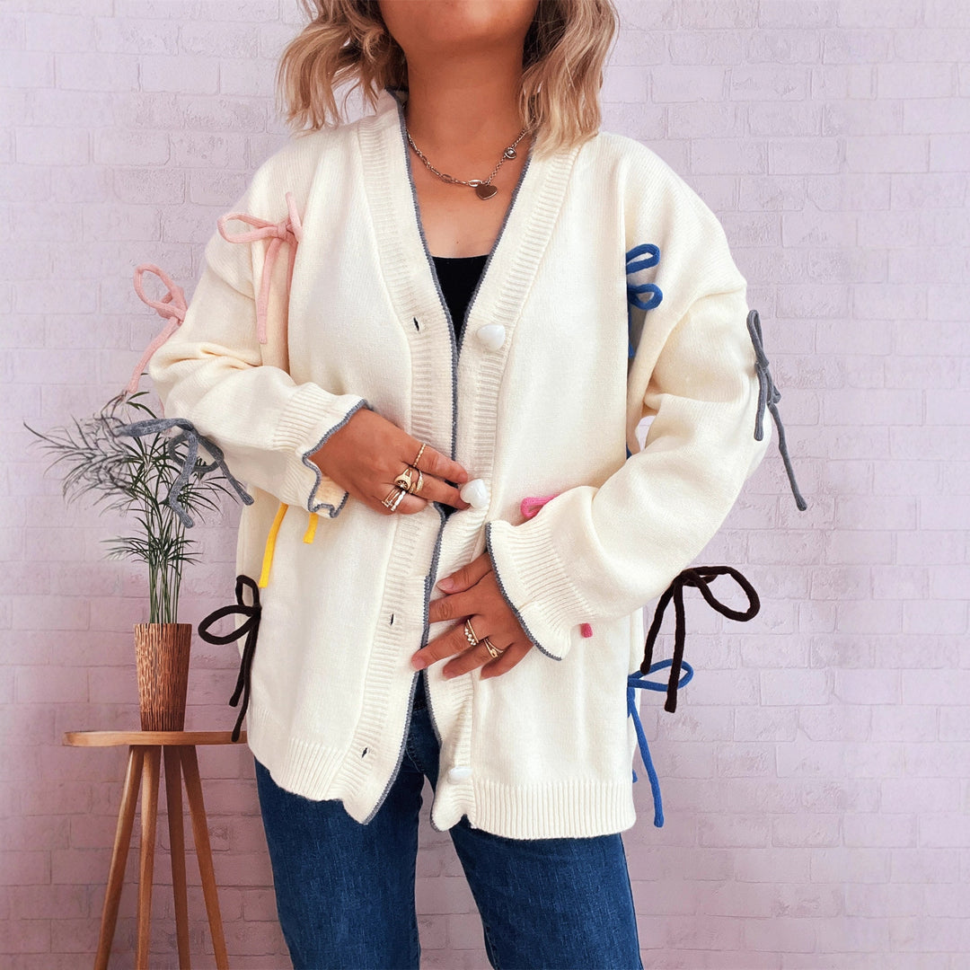 Damen Strickjacke mit bunten Schleifendetails EB