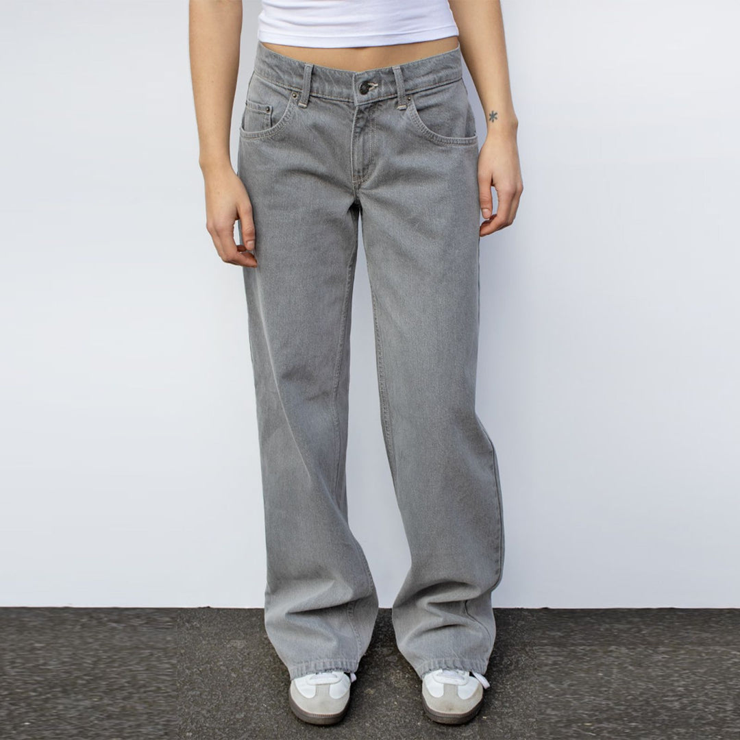 Damen nan weites Denim Hosenmodell mit tiefem Bund und weitem Schlag EB