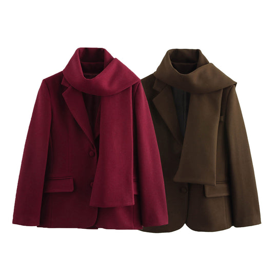 Damen eleganter Wintermantel mit schickem Kragen und passendem Schal EB