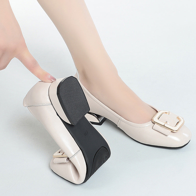 Damen elegante Ballerinas mit modischem Schnallen-Detail und komfortablem Blockabsatz EB