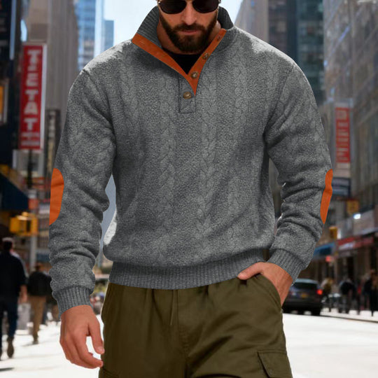 Herren gestrickter Pullover mit Kontrastdetails und modernem Knopfverschluss EB