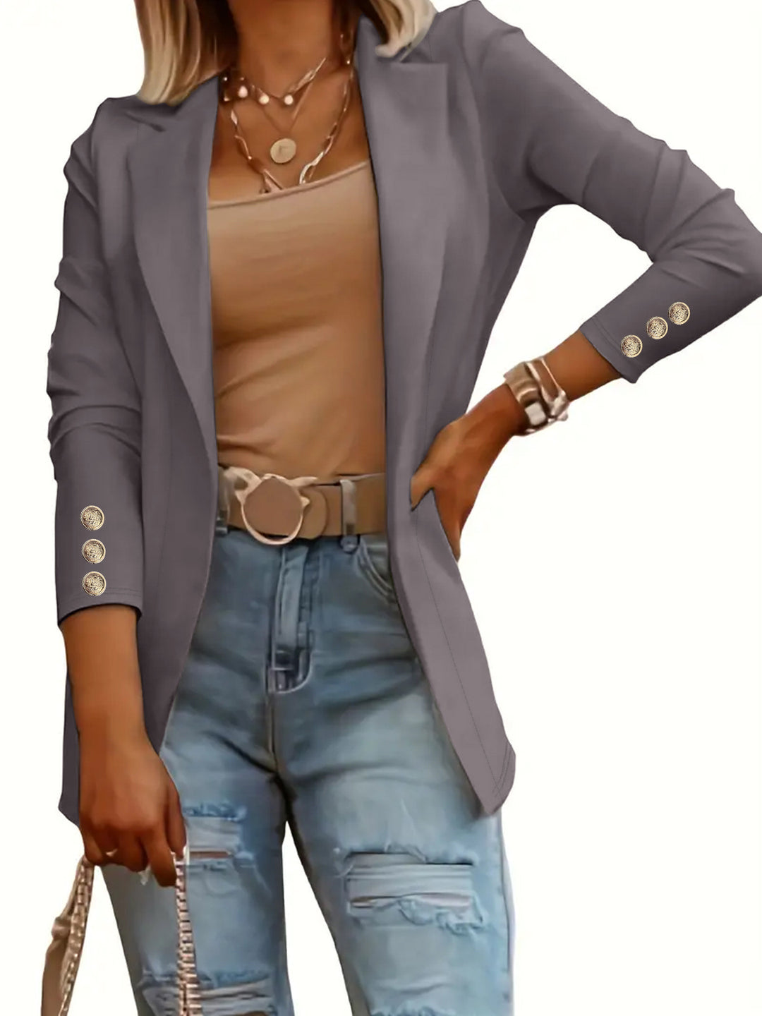 Damen Elegante Blazerjacke mit modischen Knopfdetails EB