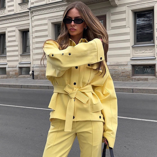 Damen modische Oversized Jacke und Pants Set EB