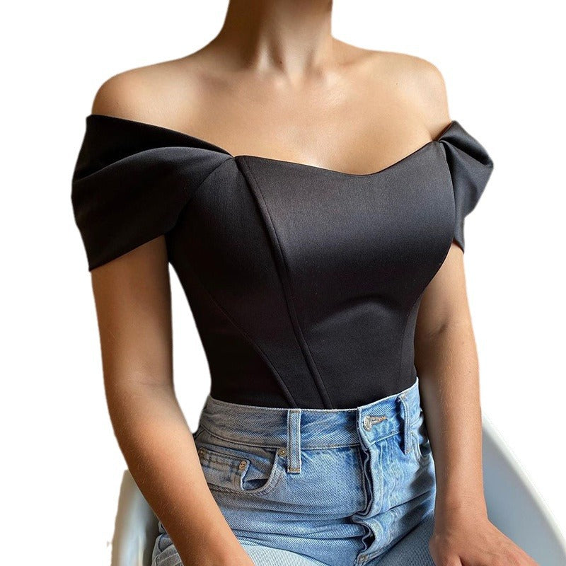 Damen Elegantes Off-Shoulder Oberteil mit Puffärmeln EB