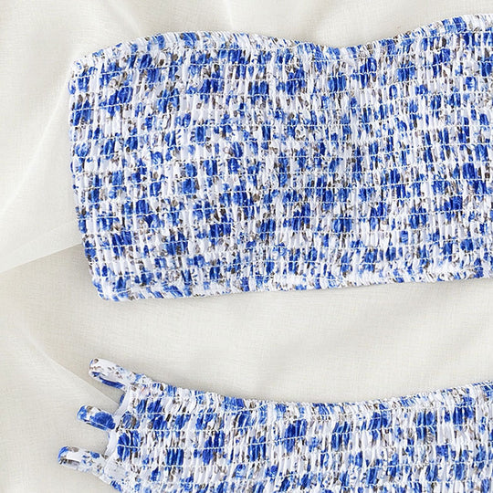 Damen Bandeau-Bikini-Set mit elastischem Rüschendesign und verstellbaren Trägern EB