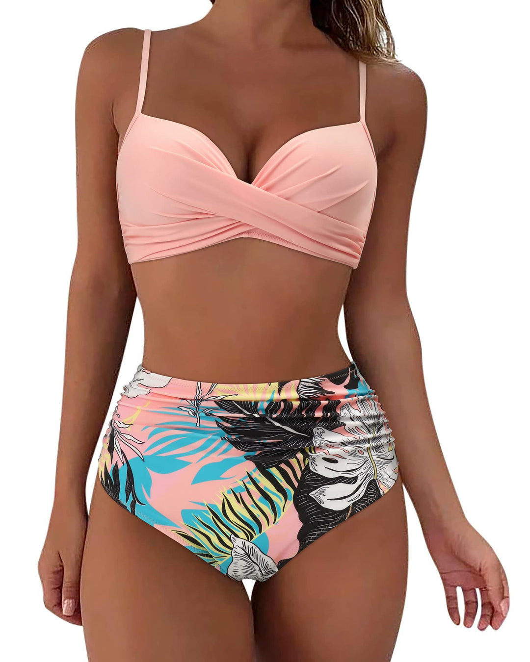 Damen Hochtailliertes Bikini-Set mit Raffungen EB
