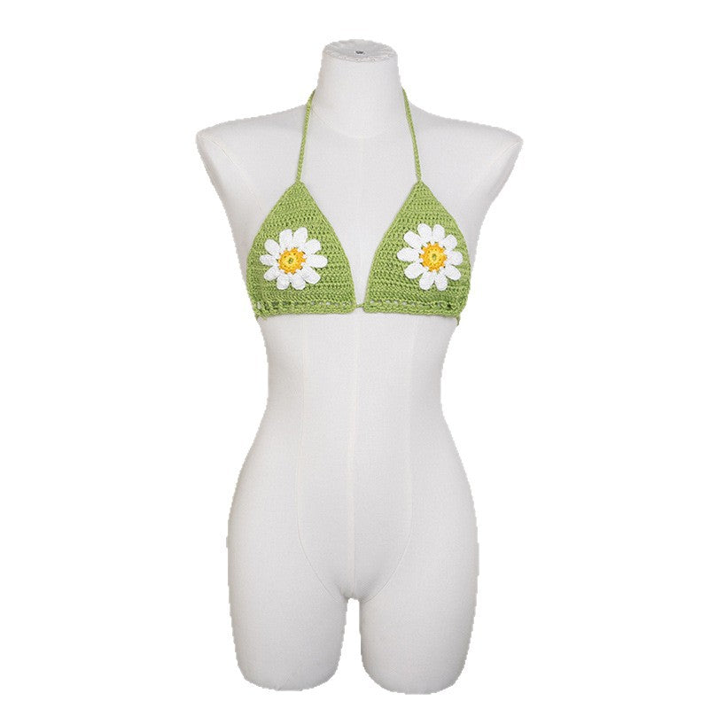 Damen Häkel-Bikinioberteil mit floralen Akzenten EB