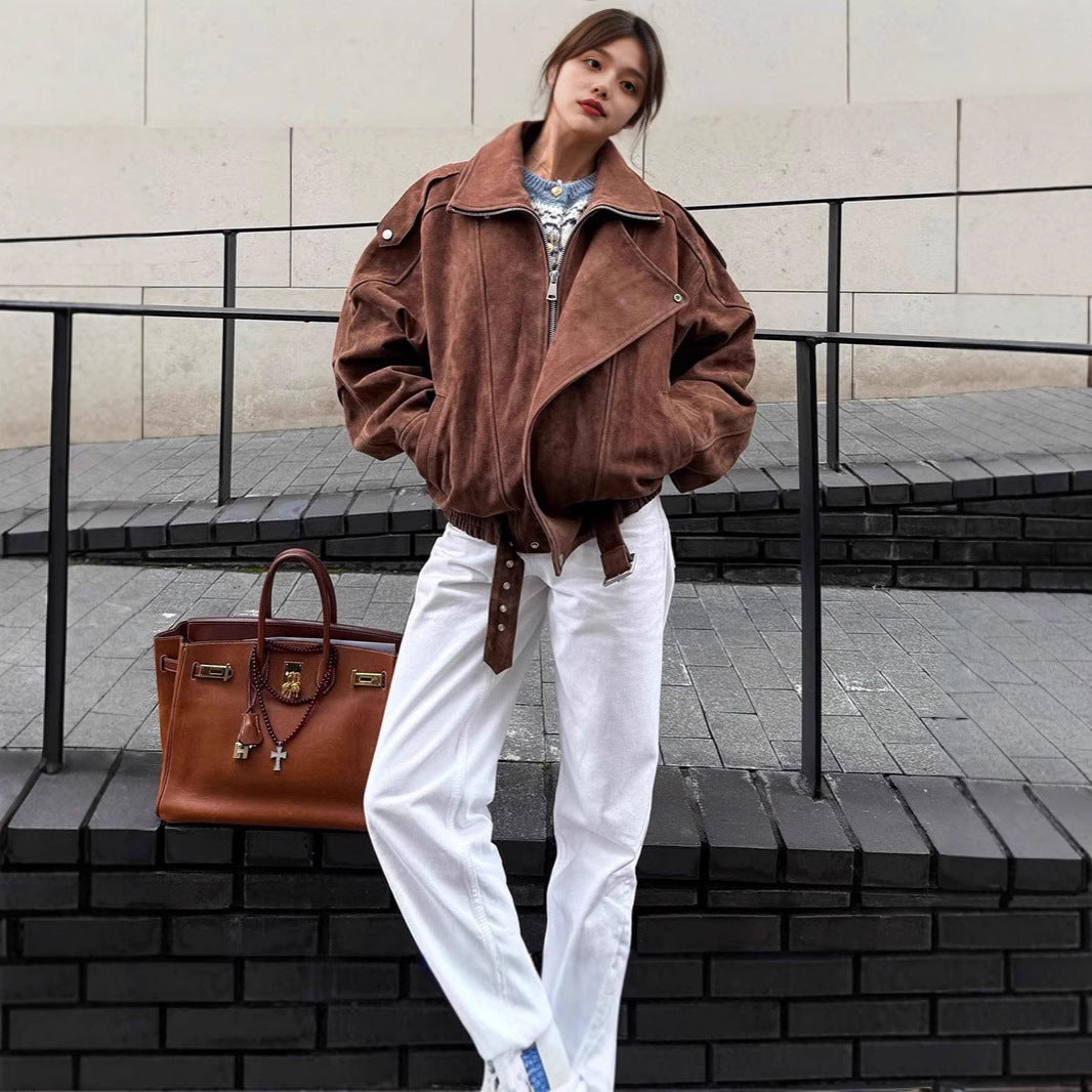 Damen modische Oversized jacke mit Gürtel EB