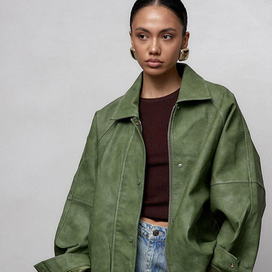 Damen lässige Oversized Jacke aus veganem Wildleder EB