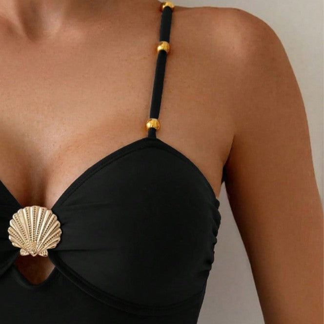 Damen Designer-Einteiler Badeanzug mit elegantem Muschel-Detail EB