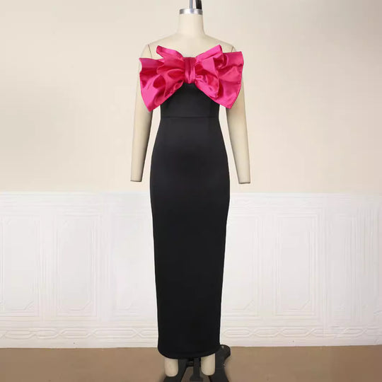 Damen Elegantes Maxikleid mit übergroßem Schleifen-Design EB