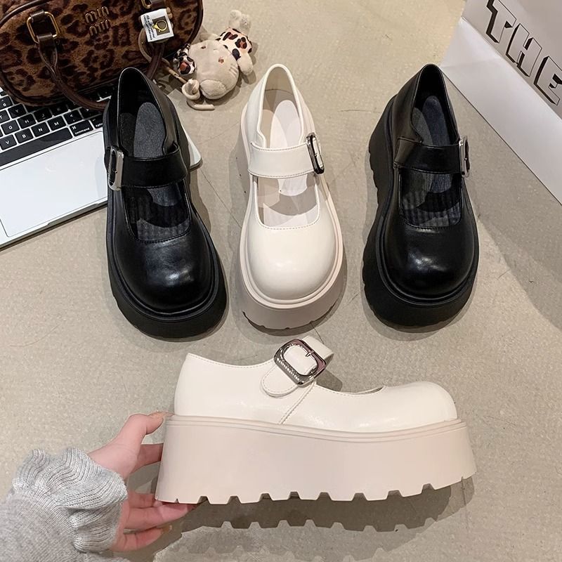Damen Plattform-Schuhe mit Riemen und modischer Schnalle EB