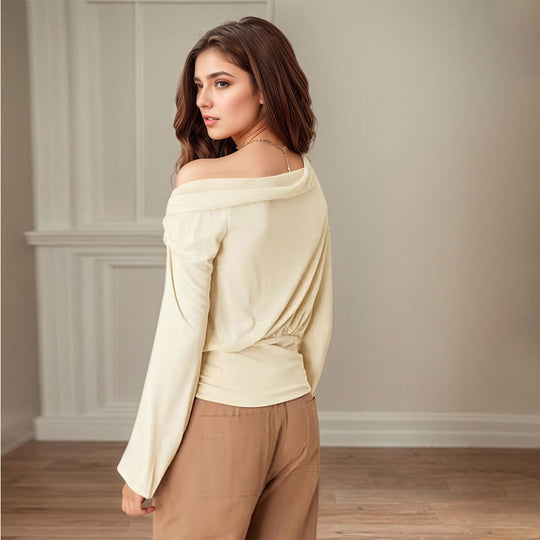 Damen asymmetrisches One-Shoulder Blusenshirt mit Knoten-Detail und tailliertem Saum Eichborn Berlin