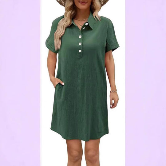 Damen lässiges Hemdkleid mit Knopfleiste und Seitentaschen EB