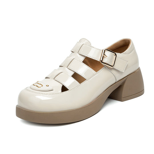 Damen Plattform-Mary Jane Schuhe mit modischem Riemendesign und komfortablem Blockabsatz EB