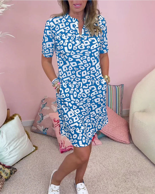 Damen Freizeitkleid mit modischen Musterelementen und praktischen Taschen EB