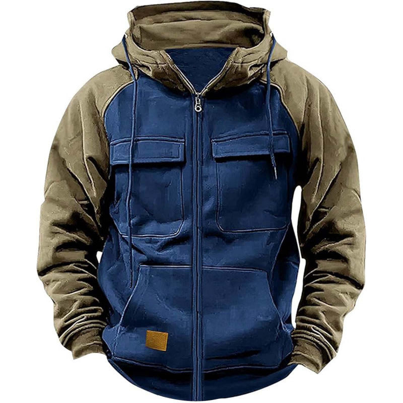 Herren Kapuzenjacke mit Cargo-Taschen und durchgehendem Reißverschluss EB