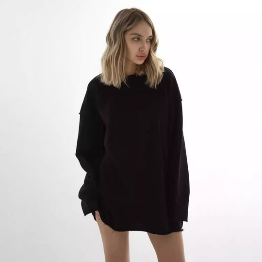 Damen Oversize-Sweatshirt mit rohem Saum und überschnittenen Schultern EB