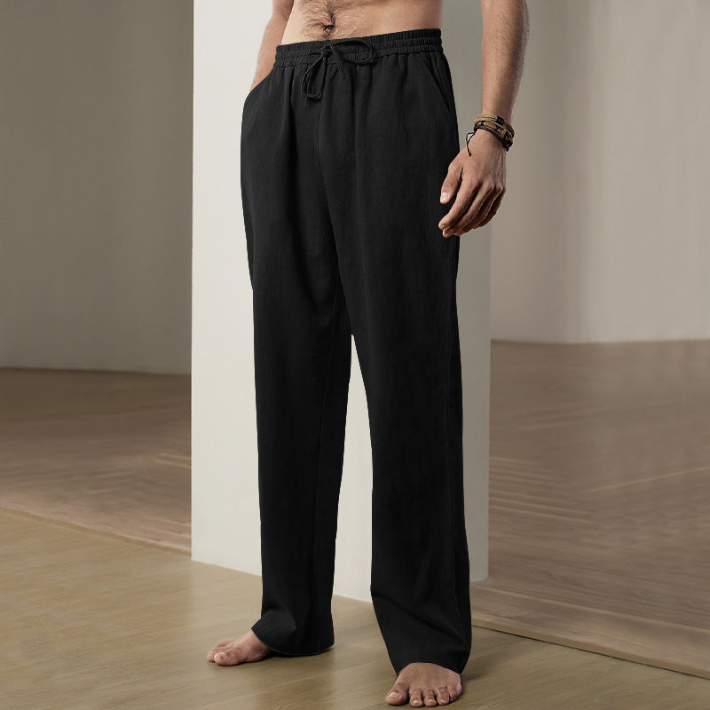 Herren nan leichte Relaxhose aus Leinenmix mit elastischem Tunnelzugbund und geradem Bein EB