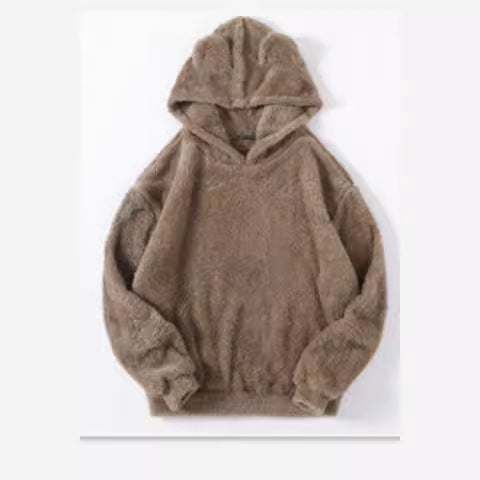 Damen nan kuscheliger Teddy-Hoodie mit Ohren, elastischem Bund und extra weichem Plüsch EB