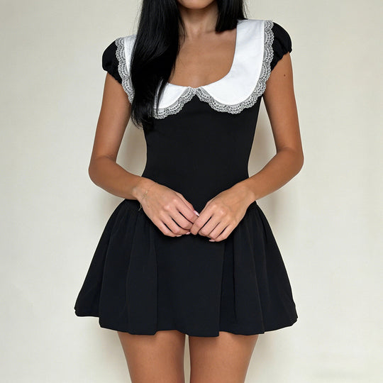 Damen Kleid im Vintage-Stil mit Spitzenkragen und weitem Rock EB