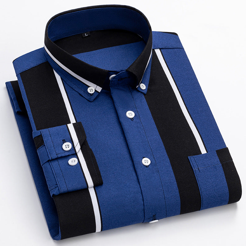 Herren nan gestreiftes Business-Hemd mit Button-Down-Kragen, Brusttasche und bügelleichtem Baumwollmix EB