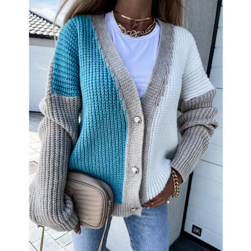 Damen Grobstrick-Knopfjacke im lässigen Oversized-Stil EB