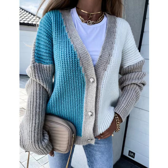 Damen Grobstrick-Knopfjacke im lässigen Oversized-Stil EB