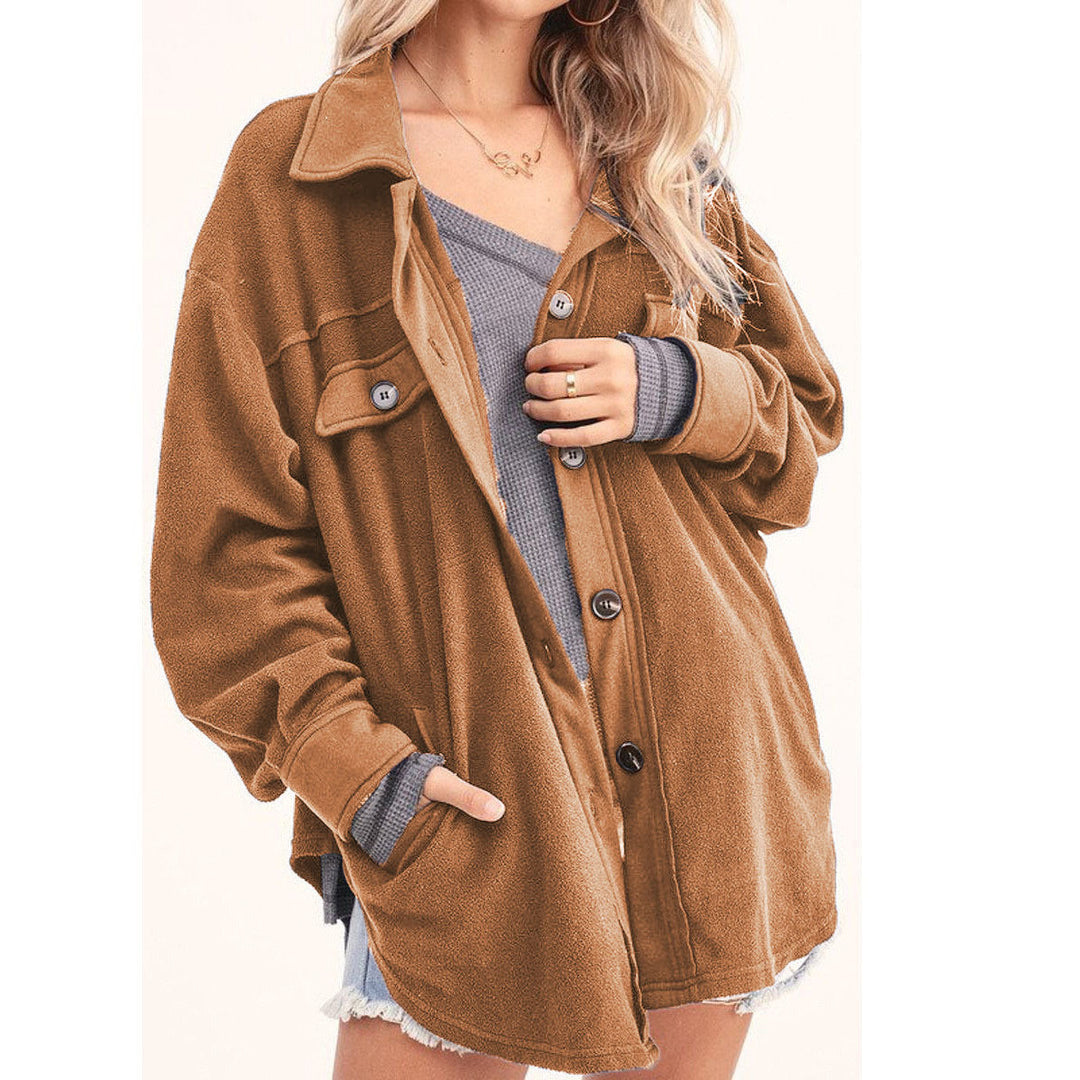 Damen lässige Overshirtjacke aus weichem Fleece EB