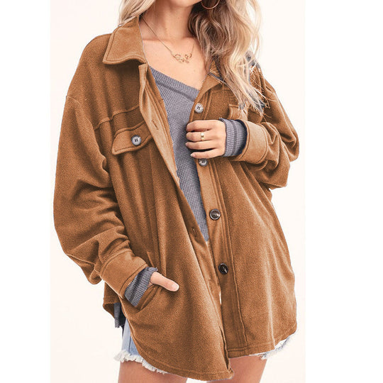 Damen lässige Overshirtjacke aus weichem Fleece EB