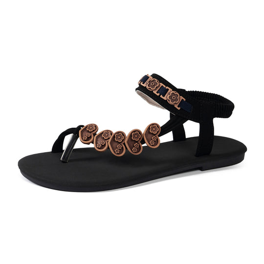 Damen Komfortable Zehentrenner-Sandalen mit floralen Details EB