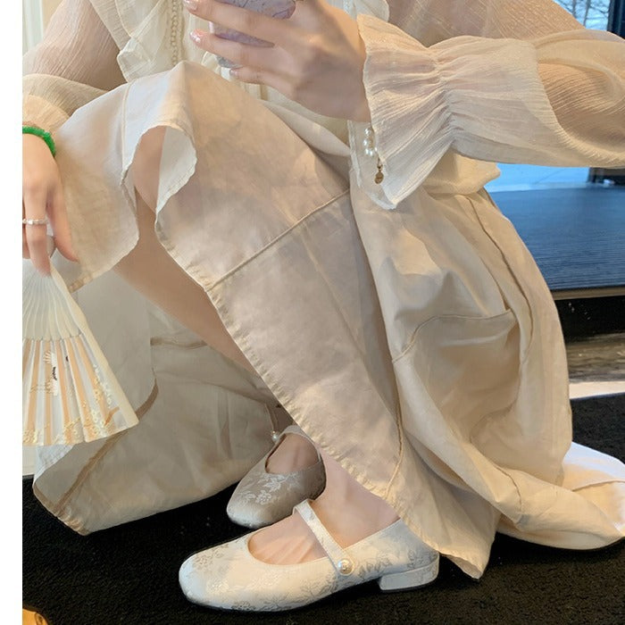 Damen Ballerinas mit eleganter Schnallenapplikation und floralem Design EB