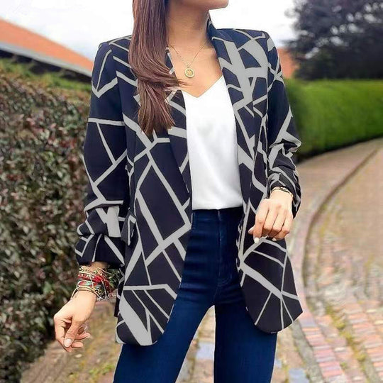 Damen Blazer mit modernem geometrischen Muster und lässiger Passform EB