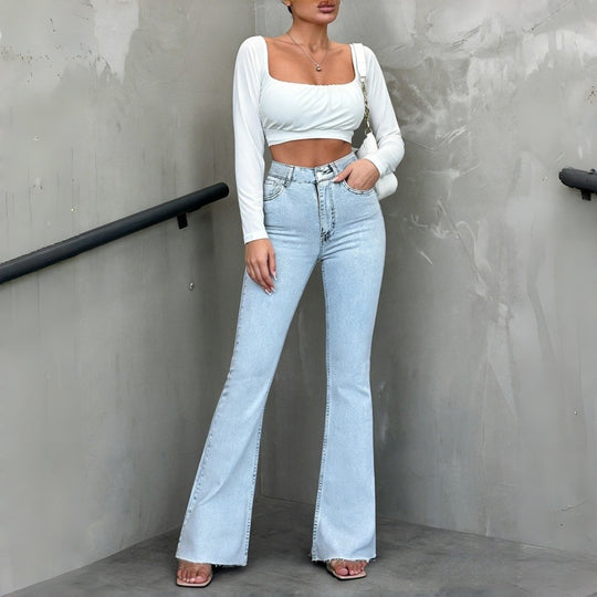 Damen Flared Jeans mit hohem Bund und lässigem Schnitt EB