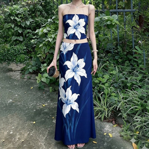 Damen Elegantes Maxi-Kleid mit floralem Design und Taillierung EB