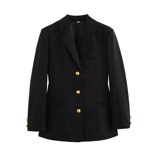 Damen elegante karierte Blazerjacke mit Goldknöpfen EB