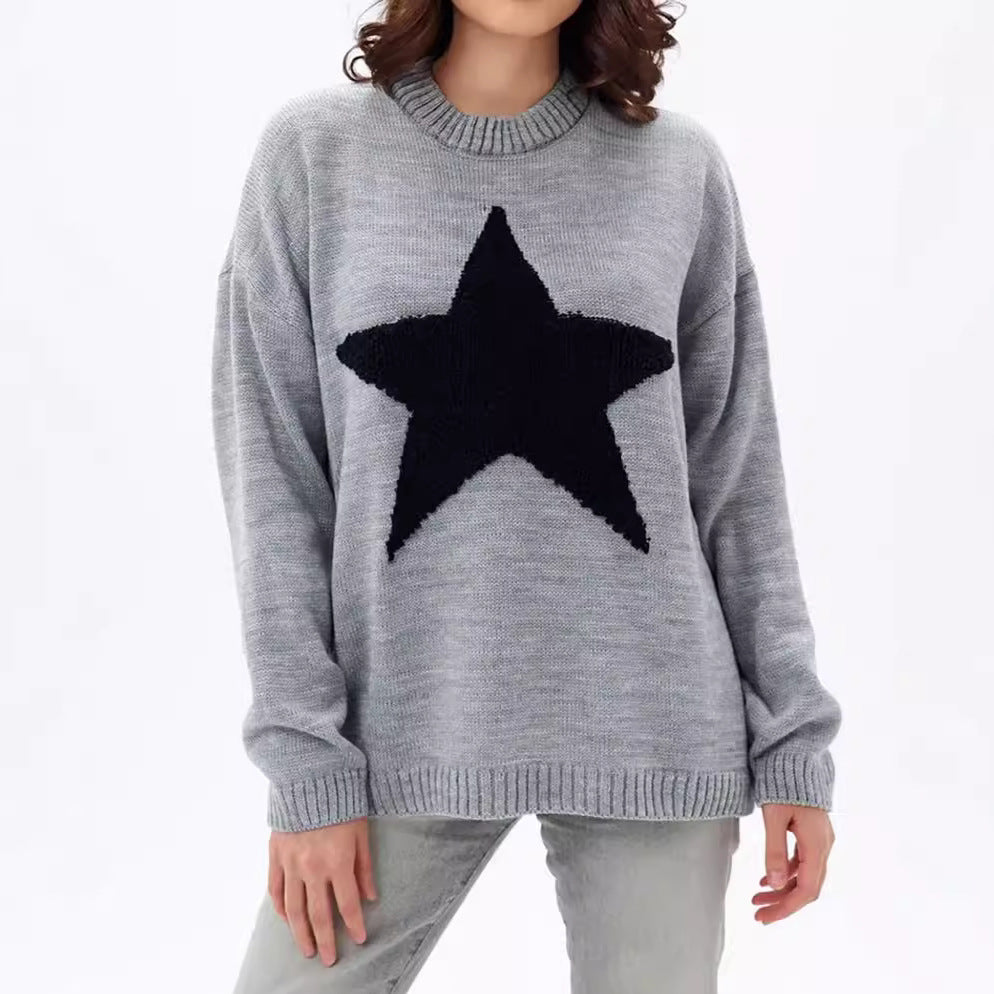 Damen Grobstrickpullover mit auffälligem Sternmotiv und lässigem Schnitt EB