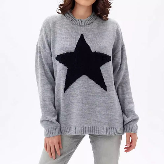 Damen Grobstrickpullover mit auffälligem Sternmotiv und lässigem Schnitt EB