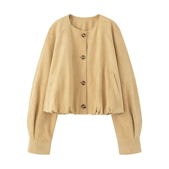 Damen elegante und lockere Blusenjacke aus Kunstleder EB