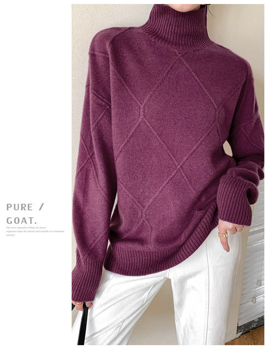 Damen Strickpullover mit hohem Kragen und Rautenmuster EB