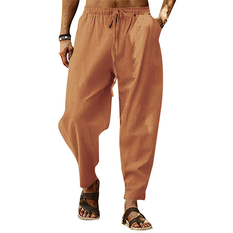 Herren luftige Leinenhose mit seitlichem Kordelzug und entspanntem Schnitt EB