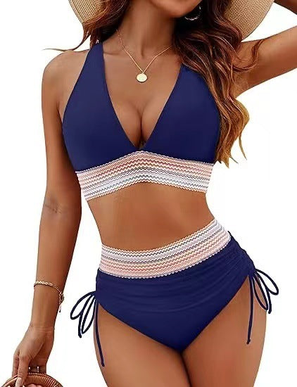 Damen Bikiniset mit verstellbarem Bund und sportlichem V-Ausschnitt EB