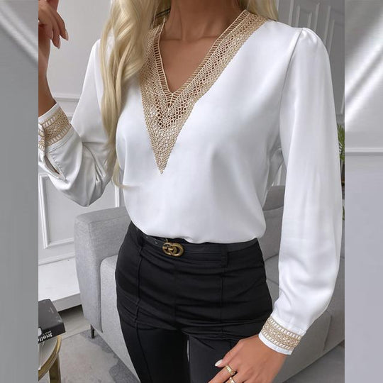 Damen elegante Bluse mit Spitzenbesatz EB