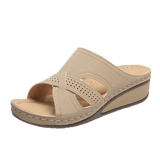 Damen Bequeme Wedge-Pantoletten mit atmungsaktivem Obermaterial und ergonomischer Sohle EB
