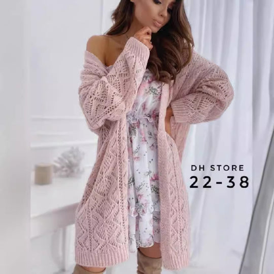 Damen Großer Strickcardigan mit Ajourmuster EB