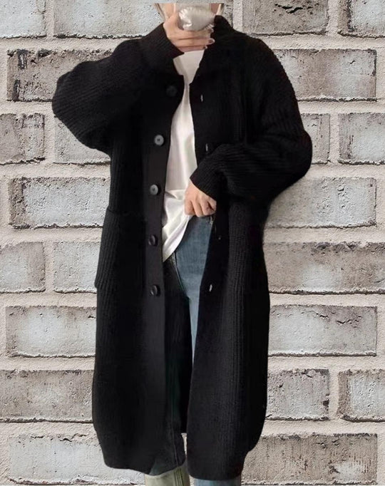 Damen Länger geschnittener Strickcardigan mit Knopfverschluss und aufgesetzten Taschen EB