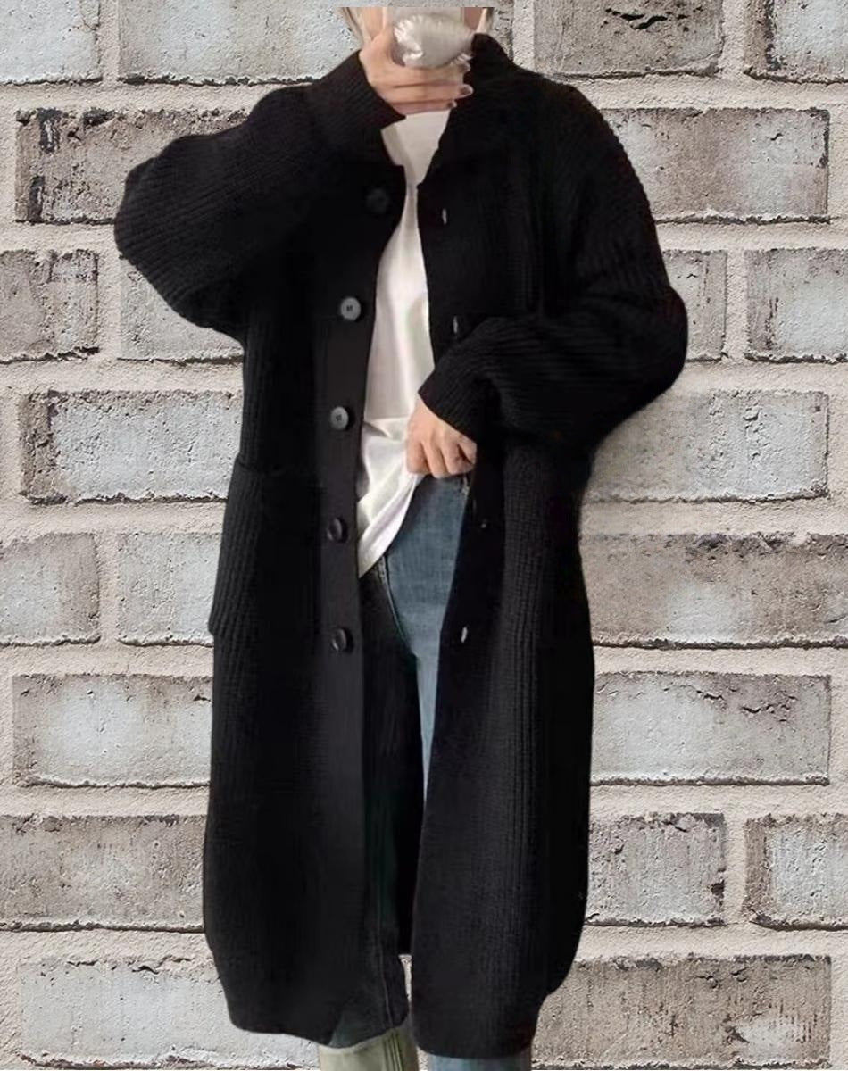 Damen Grobstrick-Cardigan mit großzügigen Taschen und modernem Button-Design EB