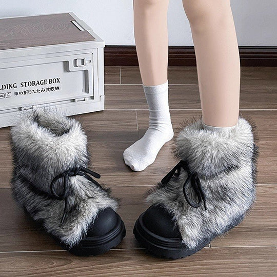 Damen flauschige Winterboots mit wärmendem Kunstfellkragen und rutschfester Sohle EB