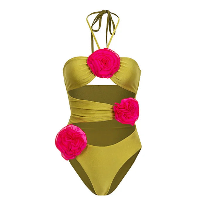 Damen Badeanzug-Set mit verspielten Blumendekorationen EB