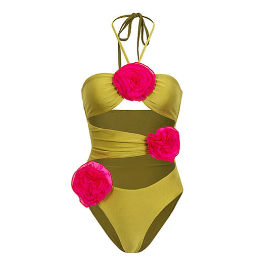 Damen Badeanzug-Set mit verspielten Blumendekorationen EB